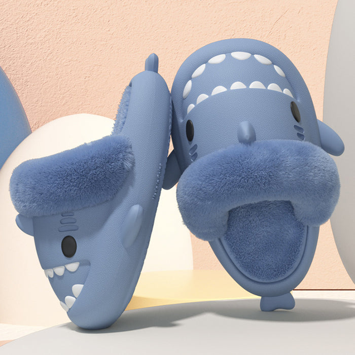 Cozy Shark Plush Slippers for Couples - Detachable Warm Fuzzy House Shoes