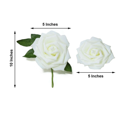 AliKopy 24 Ivory Foam Roses - 5" with Stem Wire & Realistic Leaves