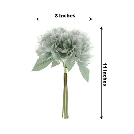 AliKopy 11" Silver Blue Real Touch Silk Peony Bouquet - Lifesize & Ele