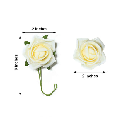 AliKopy 24 Cream Foam Roses with Stem Wire & Leaves - Realistic Decor