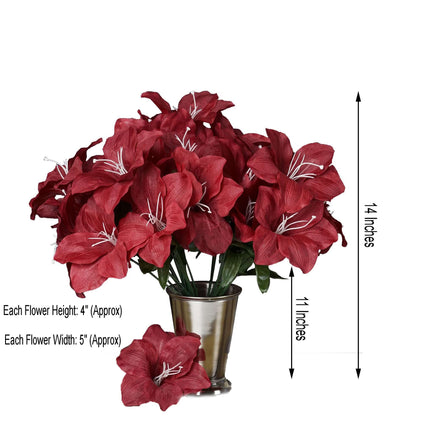 AliKopy 10 Burgundy Artificial Silk Easter Lily Flowers - Realistic Fa