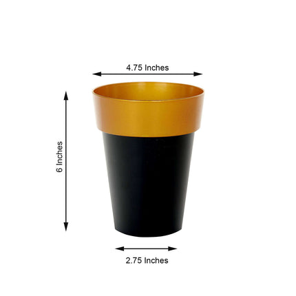 AliKopy 2-Pack Medium Black Flower Pots with Gold Rim - 6" Indoor Plan