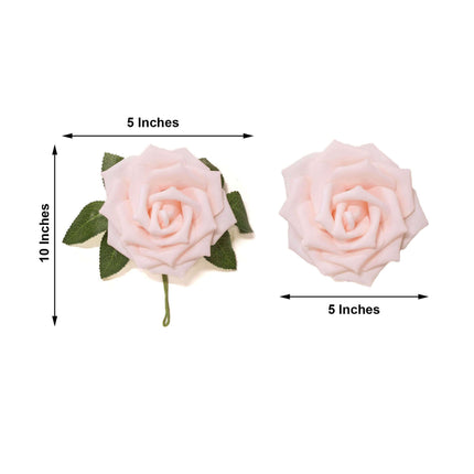 AliKopy 24 Blush Foam Roses - 5" with Stem Wire & Realistic Leaves