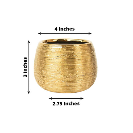 AliKopy 4-Pack Gold Textured Round Ceramic Flower Vase Pots - 3" Indoo