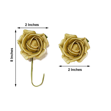 AliKopy 24 Gold Artificial Foam Roses - 2" with Stem Wire & Leaves