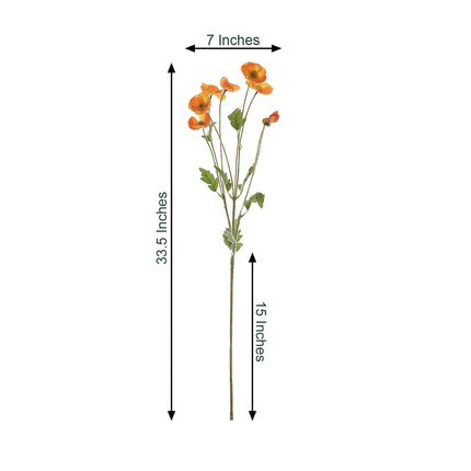 AliKopy 33" Orange Artificial Silk Poppy Flower Bouquet - 2 Stems, Rea