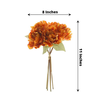 AliKopy 11" Orange Real Touch Silk Peonies Bouquet - Lifelike & Vibran