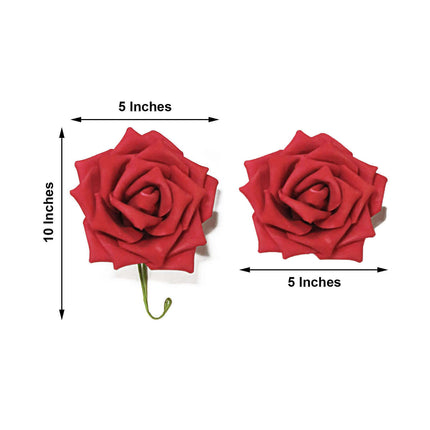 AliKopy 24 Red Foam Roses - 5" with Stem Wire & Lush Green Leaves