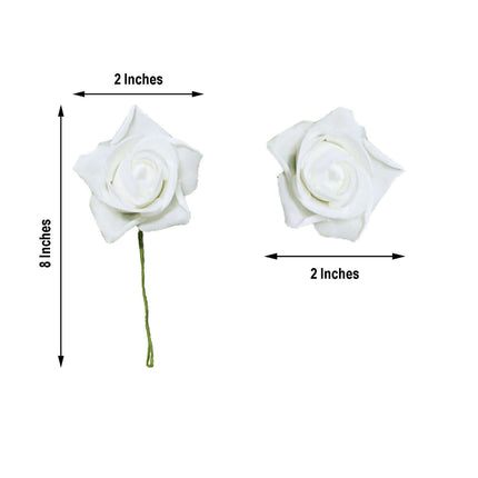 AliKopy 24 White Foam Roses - Realistic Look with Stem Wire & Leaves