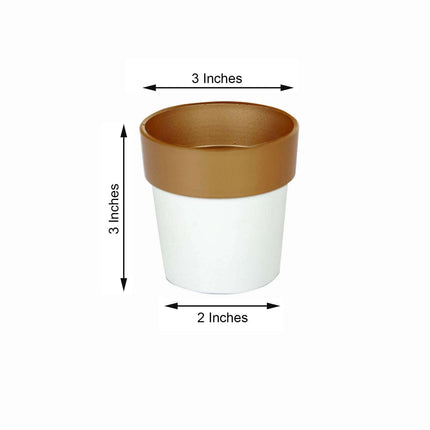 AliKopy 3-Pack Small White Flower Pots with Gold Rim - Decorative 3" P