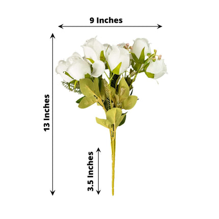 AliKopy 3 Pack 13" Real Touch Silk Rose Bud Bridal Bouquets - Lifesize