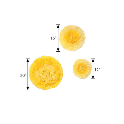 AliKopy Set of 6 Yellow Giant 3D Carnation Wall Flowers - 12"-20