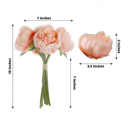 AliKopy 5 Flower Peach Peony Bouquet - Realistic Silk Floral Arrangeme