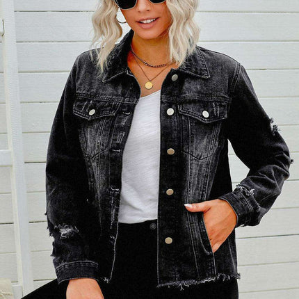 Distressed Cropped Denim Jacket with Edgy Raw Hem