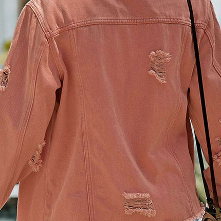 Distressed Cropped Denim Jacket with Edgy Raw Hem