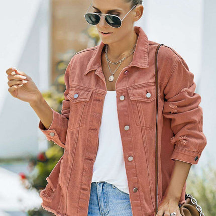 Distressed Cropped Denim Jacket with Edgy Raw Hem