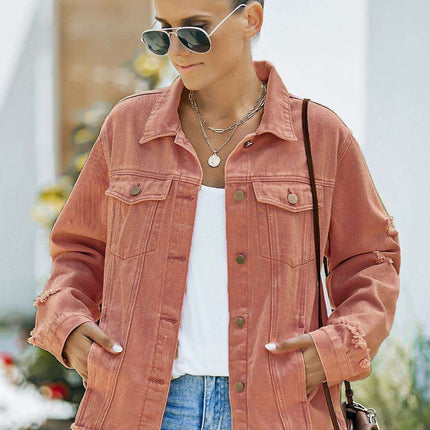 Distressed Cropped Denim Jacket with Edgy Raw Hem