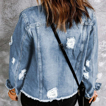 Distressed Cropped Denim Jacket with Edgy Raw Hem