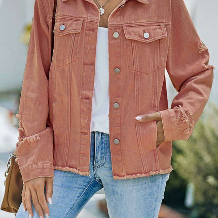 Distressed Cropped Denim Jacket with Edgy Raw Hem