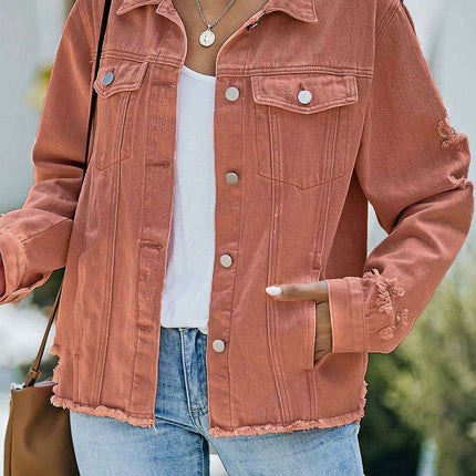 Distressed Cropped Denim Jacket with Edgy Raw Hem