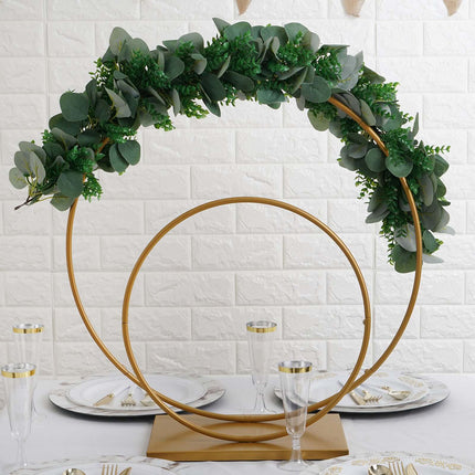 AliKopy Double Hoop Flower Stand - Gold Metal Wedding Centerpiece, 24"