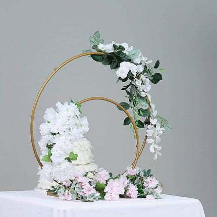 AliKopy Double Hoop Flower Stand - Gold Metal Wedding Centerpiece, 24"