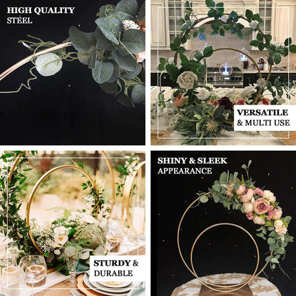 AliKopy Double Hoop Flower Stand - Gold Metal Wedding Centerpiece, 24"