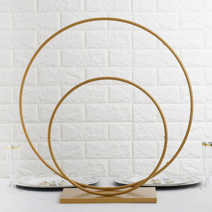 AliKopy Double Hoop Flower Stand - Gold Metal Wedding Centerpiece, 24"