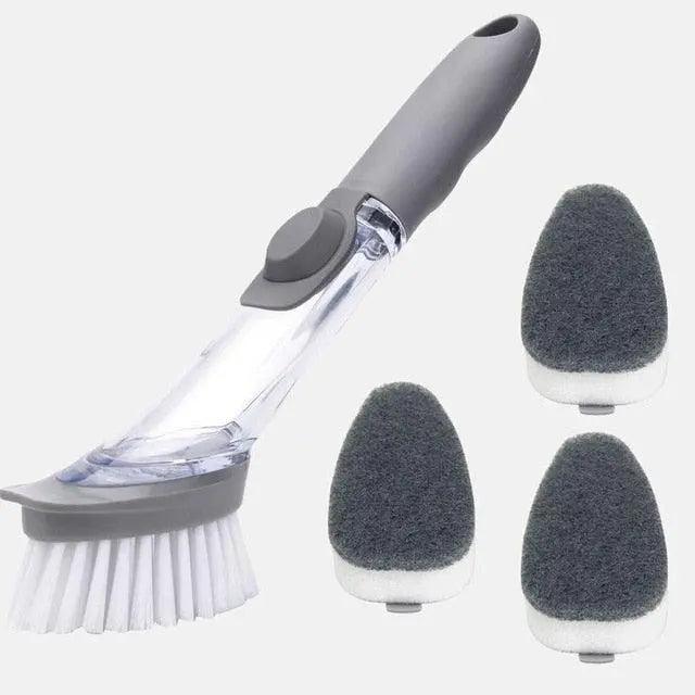 Dual Function Kitchen Brush with Automatic Liquid Dispenser