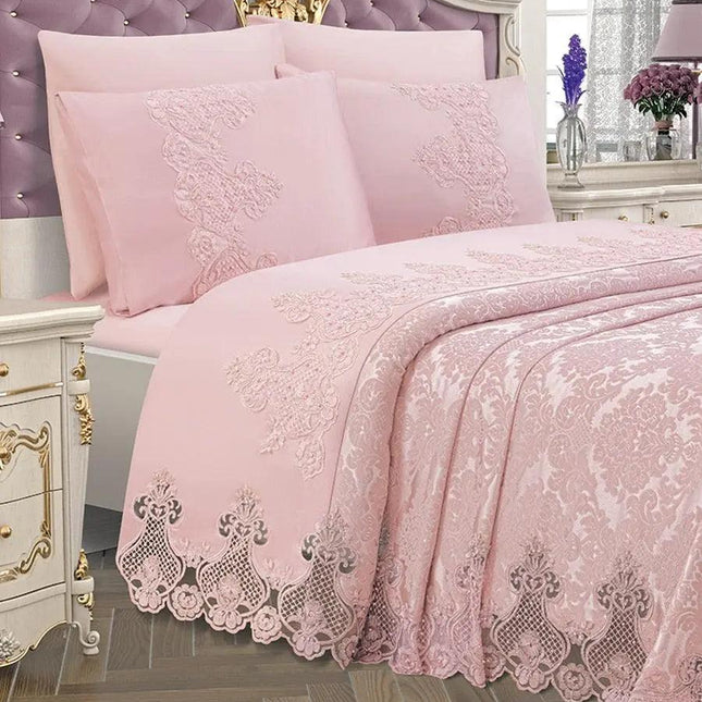Luxurious 6-Piece Powder Bedding Collection with Exquisite Lace from Dubai