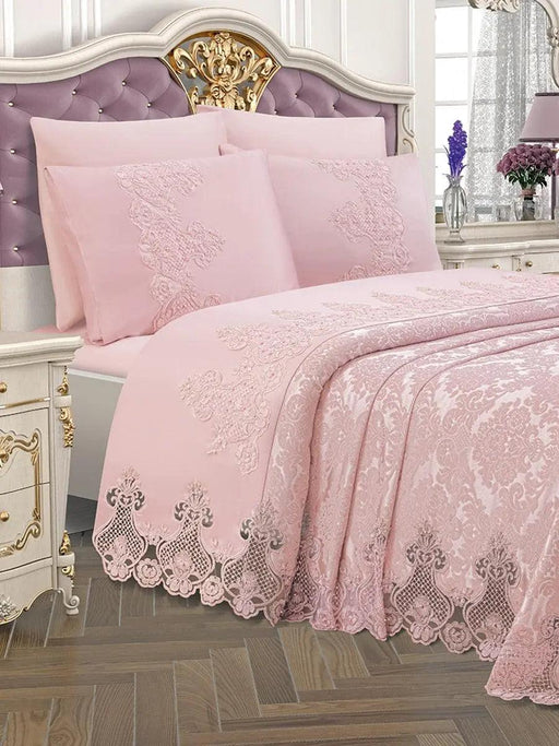 Luxurious Dubai 6-Piece Powder Bedding Set with Delicate Lace Pattern