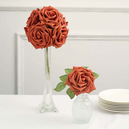 AliKopy 24 Roses 5" Terracotta Foam Flowers with Stem Wire & Leaves