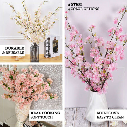 AliKopy 4 Bushes 40" Tall Blush Artificial Silk Cherry Blossom Flowers