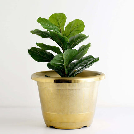 AliKopy 14" Gold Shiny Large Barrel Planter Pot - Indoor/Outdoor Decor