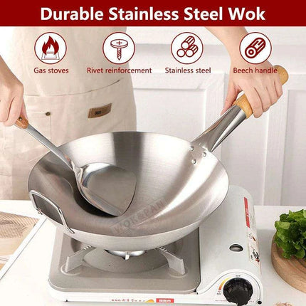 Portable Stainless Steel Wok with Cool-Grip Handle for Outdoor Culinary Adventures