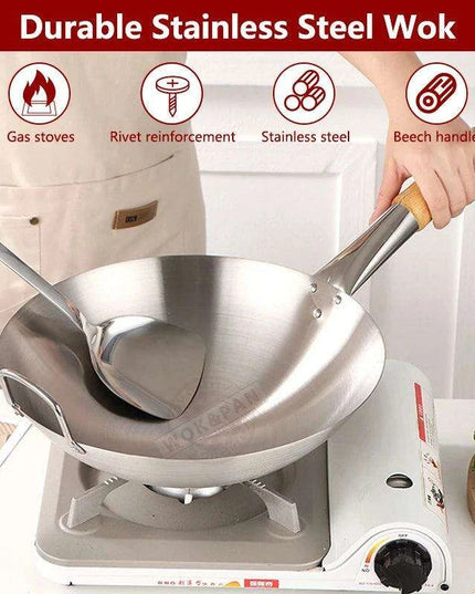 Portable Stainless Steel Wok with Cool-Grip Handle for Outdoor Culinary Adventures