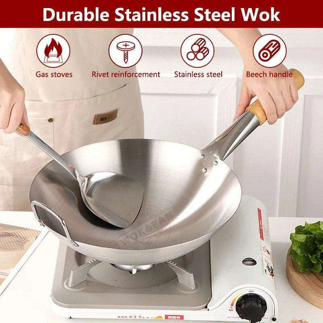Portable Stainless Steel Wok with Cool-Grip Handle for Outdoor Culinary Adventures