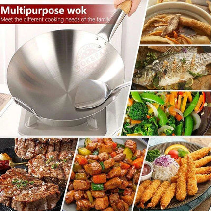 Portable Stainless Steel Wok with Cool-Grip Handle for Outdoor Culinary Adventures