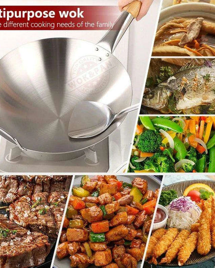 Portable Stainless Steel Wok with Cool-Grip Handle for Outdoor Culinary Adventures