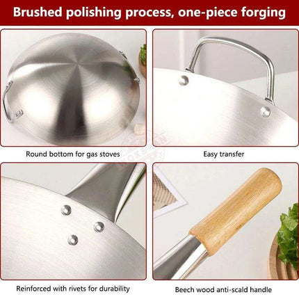 Portable Stainless Steel Wok with Cool-Grip Handle for Outdoor Culinary Adventures