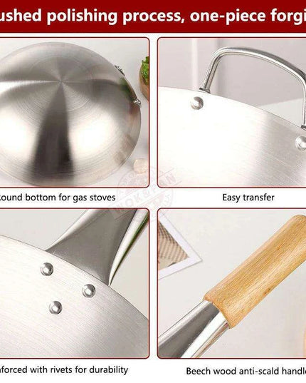 Portable Stainless Steel Wok with Cool-Grip Handle for Outdoor Culinary Adventures