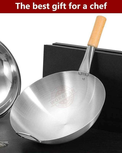 Portable Stainless Steel Wok with Cool-Grip Handle for Outdoor Culinary Adventures