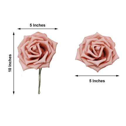 AliKopy 24 Dusty Rose Foam Flowers - 5" with Stem Wire & Leaves
