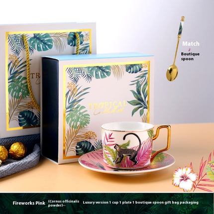 Jungle Ceramic European Light Luxury Hand Painted Cup And Saucer Suit