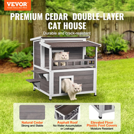 Peekaboo Studio VEVOR 2-Story Wooden Cat House with Balcony & Roof