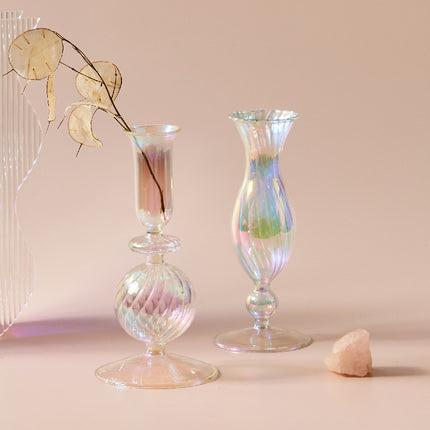 Geometric Borosilicate Glass Candlestick Vase For Home Office Desk Decor