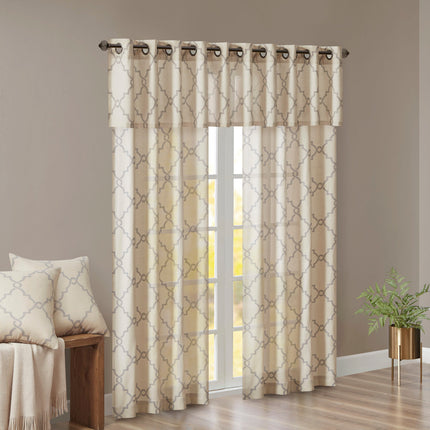 Room & Decor Fretwork Print Grommet Top Window Valance, 50x18", Beige