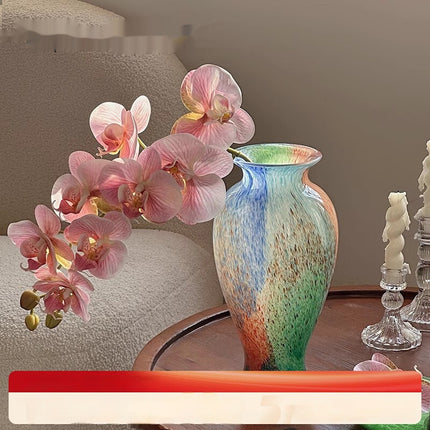 Chinese Style Blue Transparent Glass Table Vase For Living Room Decor