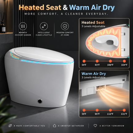 Smart Toilet with Built-In Bidet & Foot Sensor – Intelligent One-Piece, Auto Open/Close Lid