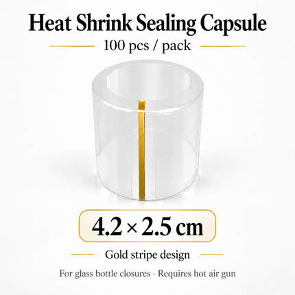 Heat Shrink Sealing Capsules for Glass Bottles — 100pcs, Gold Stripe, 12 Sizes